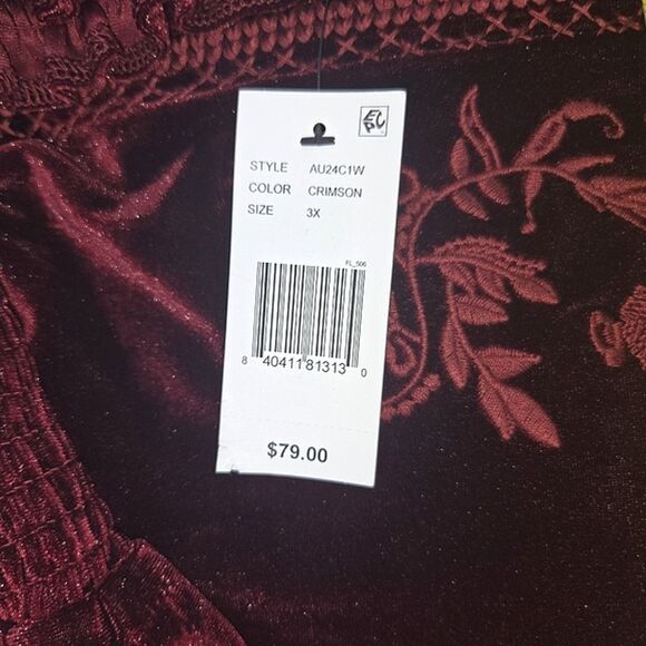 Calessa Button Up Down Shirt Womens Size 3X Red Floral Embroidered Velvet Boho - Picture 4 of 8